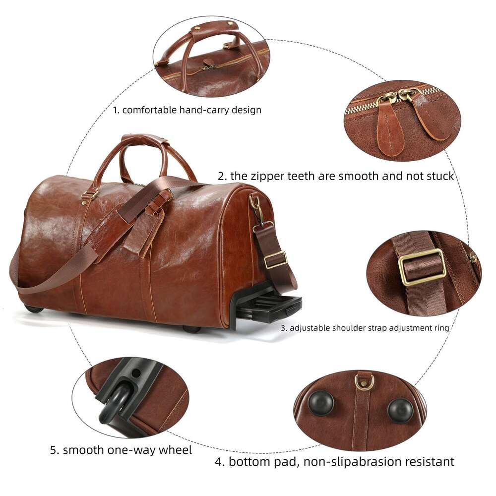 Vintage Crazy Horse Leather Travel Bag, Top Grain Cowhide Trolley Luggage, Men's Business Carry-on, Large Capacity Travel Duffel Bag SENYY