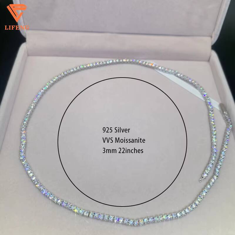 S925 Sterling Silver Tennis Chain Necklace 3mm Single Row VVS Moissanite Tennis Necklace Pass Diamond Tester GRA Hip Hop Jewelry