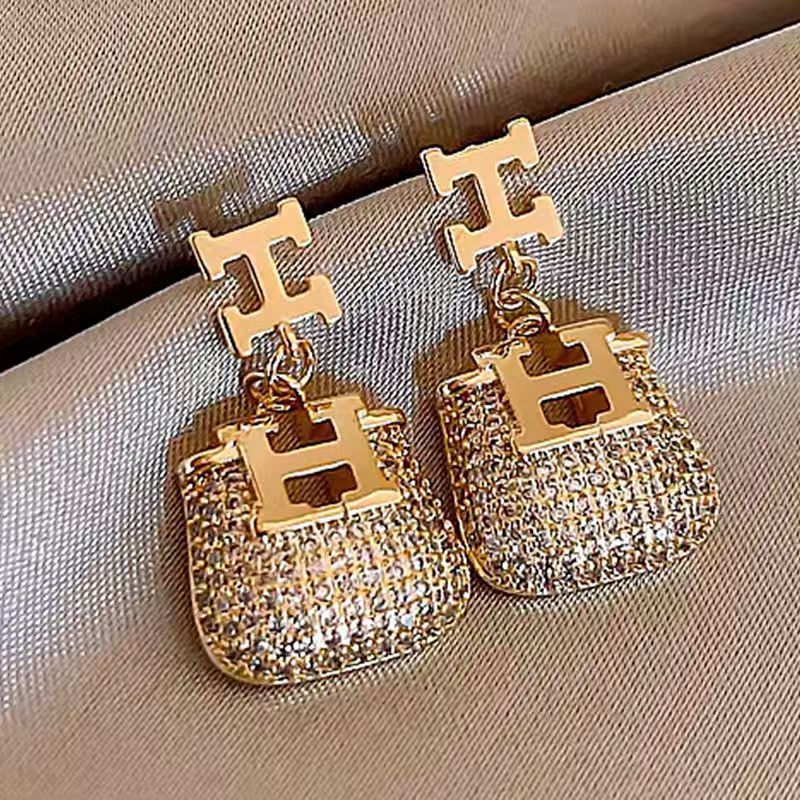 Luxury Brand Designer Jewelry 2025 New Hot-Selling Light Luxury Letter H Full Diamond Bag Earrings Unique Stud Earrings Elegant Women's High-End 
