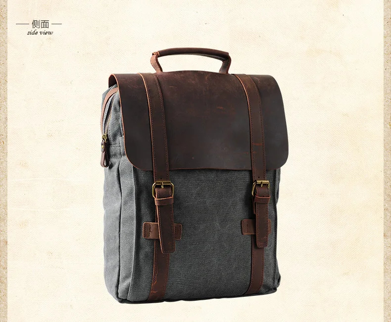 Fashion Male Backpack Leather military Canvas backpack Men women school bag bagpack rucksack mochila y260615 - view 4