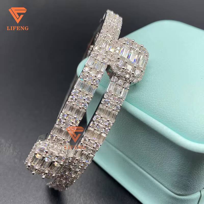 High Quality Solid Silver Baguette Design Moissanite Hip Hop Jewelry Drop Shipping Iced Out Bracelets and Bangles
