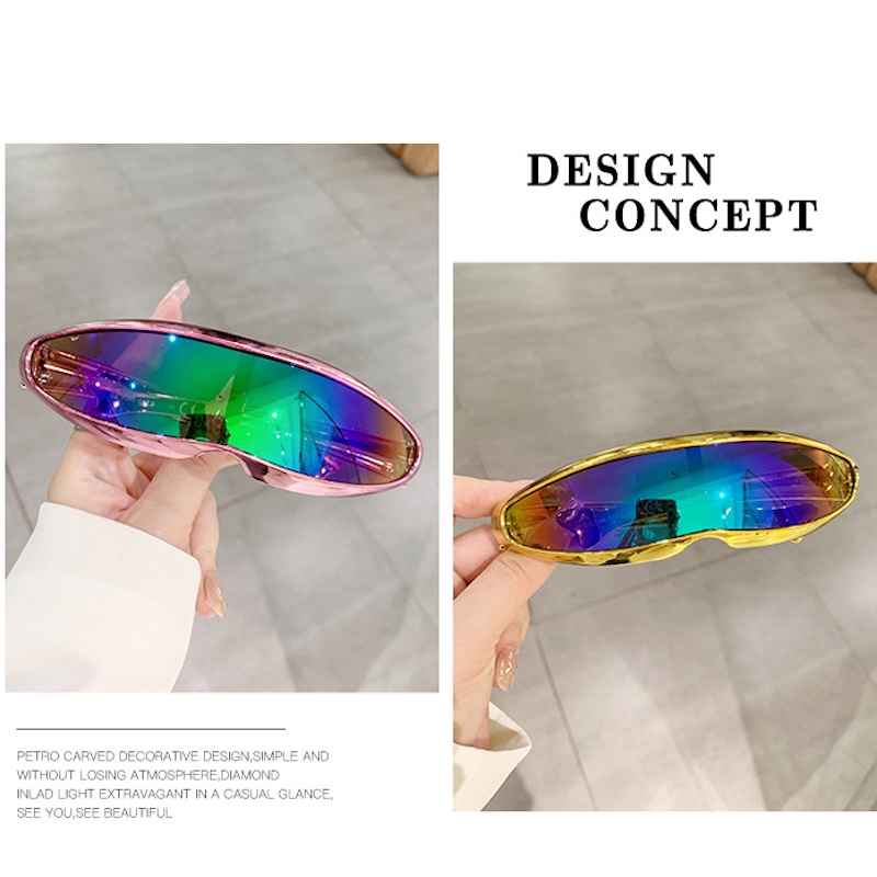 Futuristic One-piece Mirror Personalized Electroplated Sunglasses Women Men Y2K Steampunk Goggles Rave Party Glasses UV400 CB Fashion Accessories
