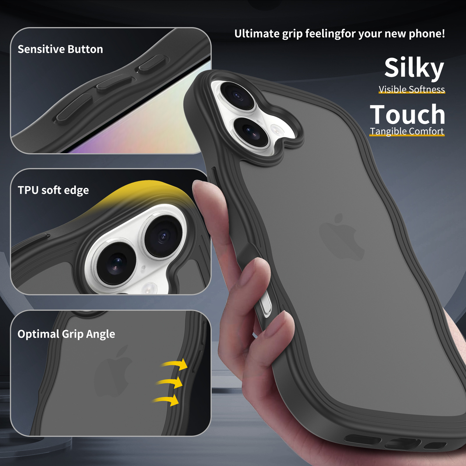 Wavy Edge Frosted Phone Case for iPhone 17, Shockproof Cover for 16 Pro Max/15 Plus