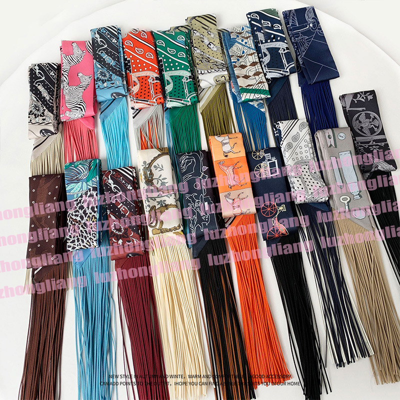 Korean Version New Women's Twill Silk Decorative Ribbon Wrapped Bag Tassel Long Scarf Multi-purpose