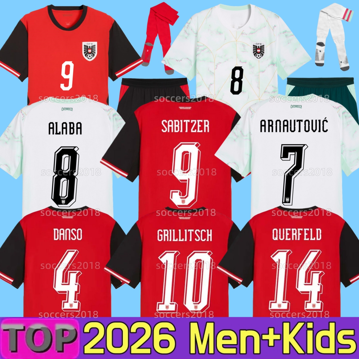 Austria 2026 World Cup Soccer Jerseys ALABA GREGORITSCH DANSO SEIWALD ARNAUTOVIC SABITZER 26 27 Souvenir Arnautovic National Team Home Football shirts men kids