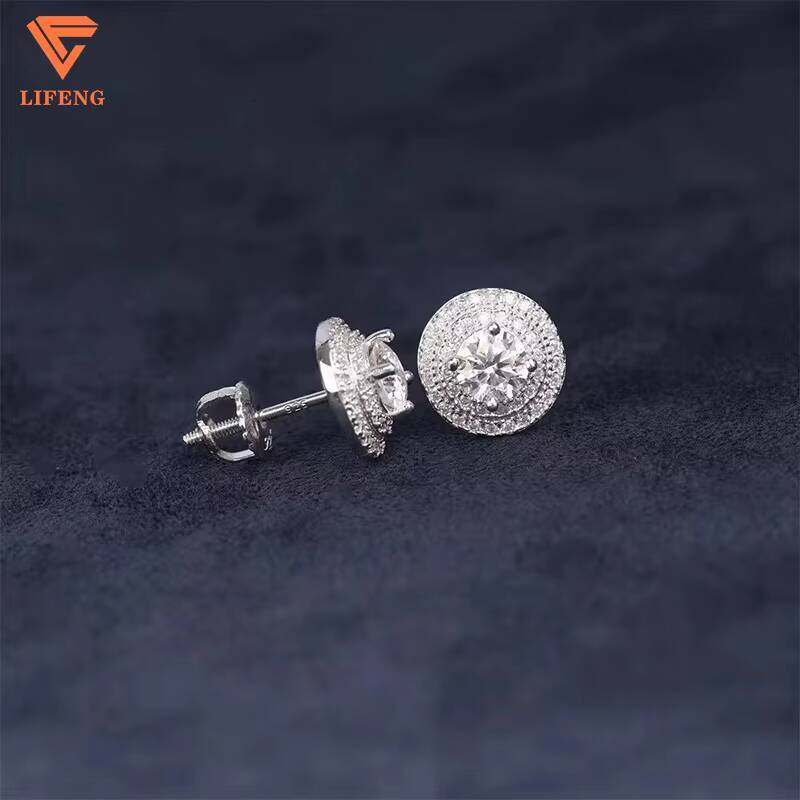 Luxury Jewelry D VVS1 Diamond Moissanite Earrings Halo Stud Push Back 925 Sterling Silver Earrings for Women Girls