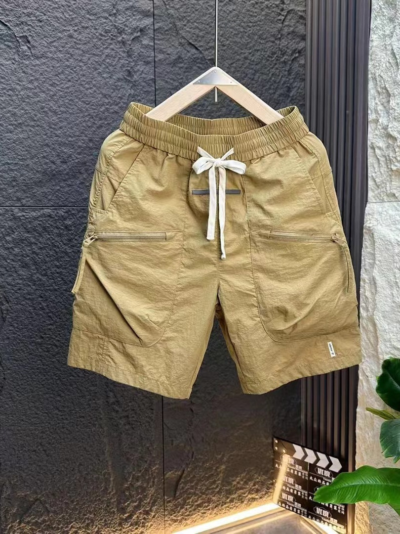 Trendy Fashionable Work Pants with Waist Cord Outdoor Beach Shorts Large Pockets Summer Polyester Straight Leg Men's Wear