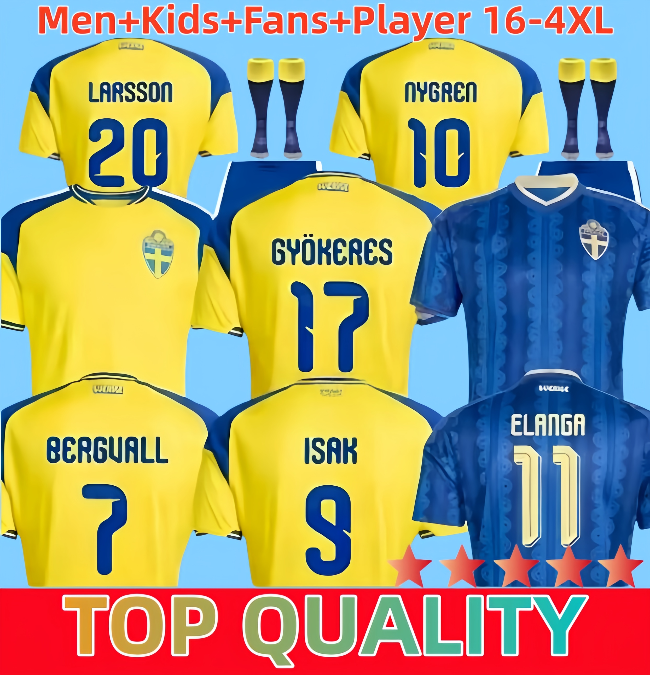 16-4XL 26 27 Sweden ISAK Soccer Jerseys 2026 World Cup Sverige Home Away Third Fans Player Men kids Football Shirt Kit Gyokeres Bergvall Nygren Elanga Larsson