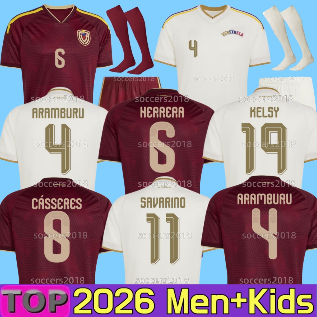 Venezuela 2026 World Cup Home Soccer Jerseys National Team RONDON 26 27 SOTELDO SOSA RINCON CORDOVA CASSERES BELLO JA.MARTINEZ GONZALEZ HIS Football Shirt men kids