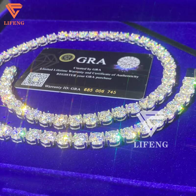 Round Brilliant Cut Moissanite Chain 8mm VVS Diamond Tennis Chain 925 Silver White Gold Plated Moissanite Tennis Chain Necklace