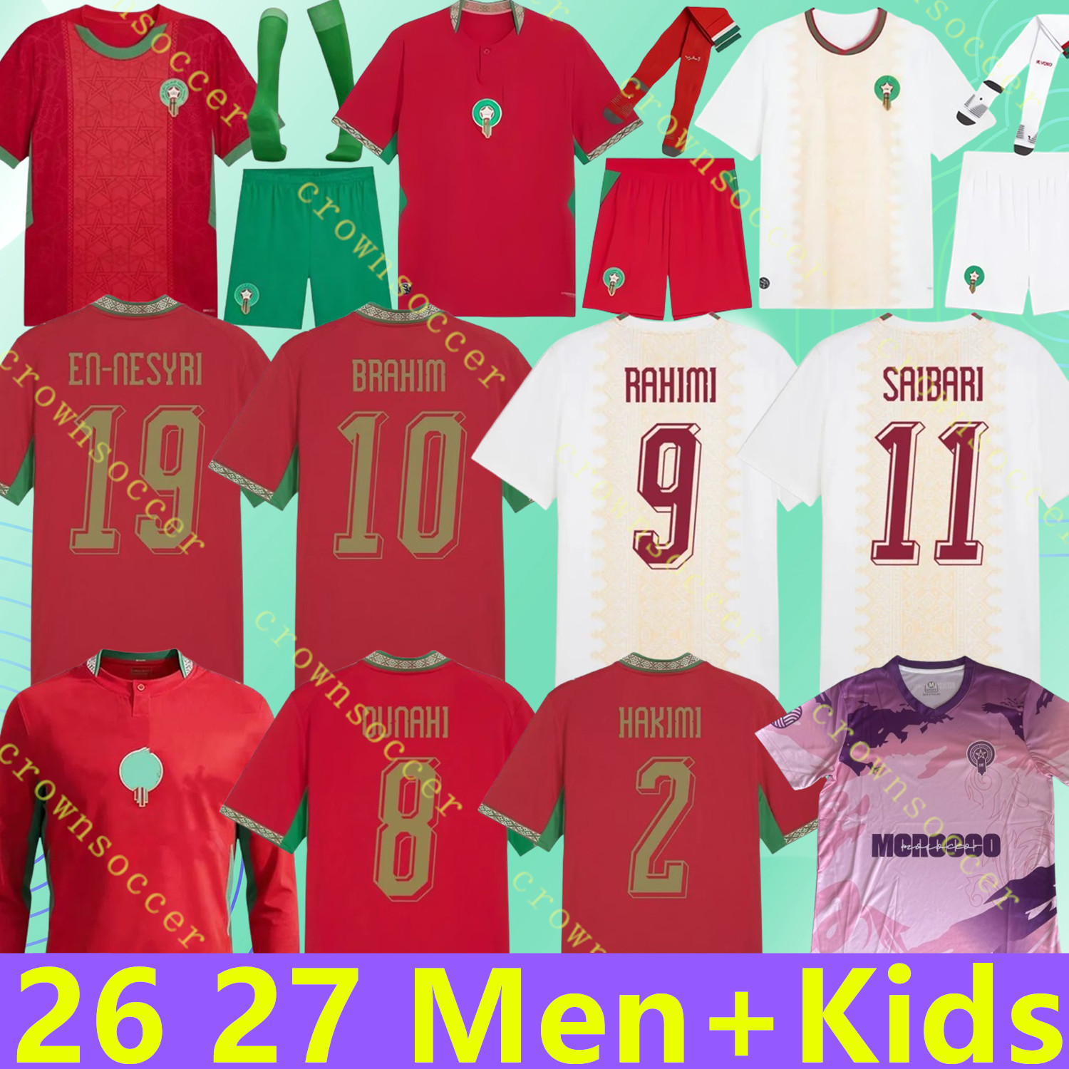 world cup 2026 jerseys Morocco Camiseta Futbol Vintage 2026 2027 Maroc OUNAHI BRAHIM SAIBARI HAKIMI Football Shirt Kits Tops Soccer Jerseys Men Home Away Player Fans