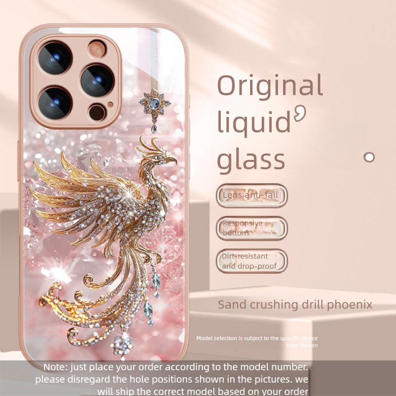 Luxury Designer Pink Phoenix Phone Case Premium Liquid Glass Bling Diamond Cover Full Lens Protection Protective Case For Iphone Elegant Gift