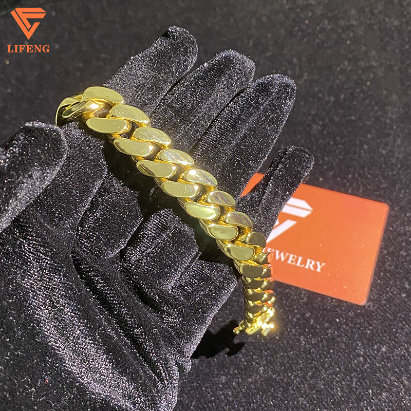 Lifeng Jewelry 20mm 14K Gold Plated Cuban Link Chain 925 Sterling Silver Luxury Punk Hiphop Necklace Miami Plain Cuban Necklace