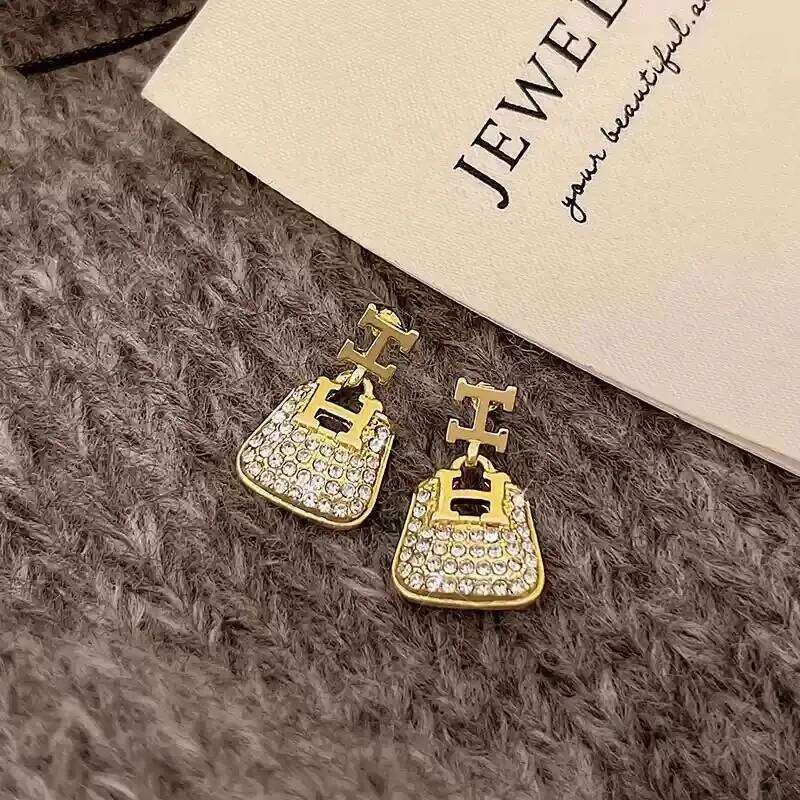 Metal H Letter Zircon Bag Pendant Suitable For Winter Earrings Women S Unique Niche Design Sense