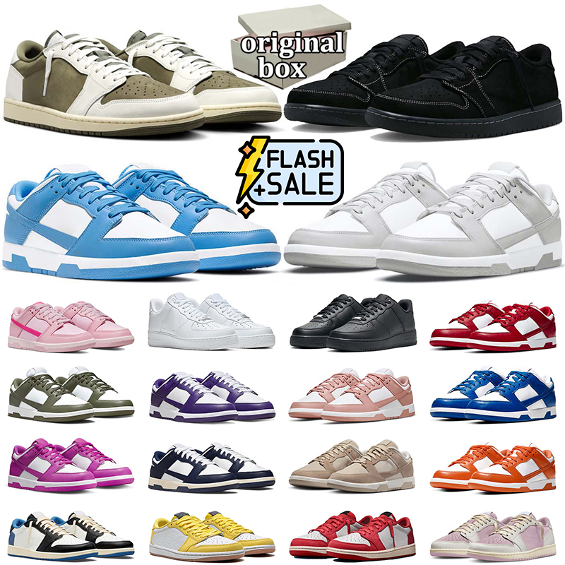 Original Box Designer Sport Shoes for Men Women 1 Basketball Sneaker low Medium Olive Panda Reverse Mocha Velvet Brown Outdoor Sports Mens Trainer Sneakers