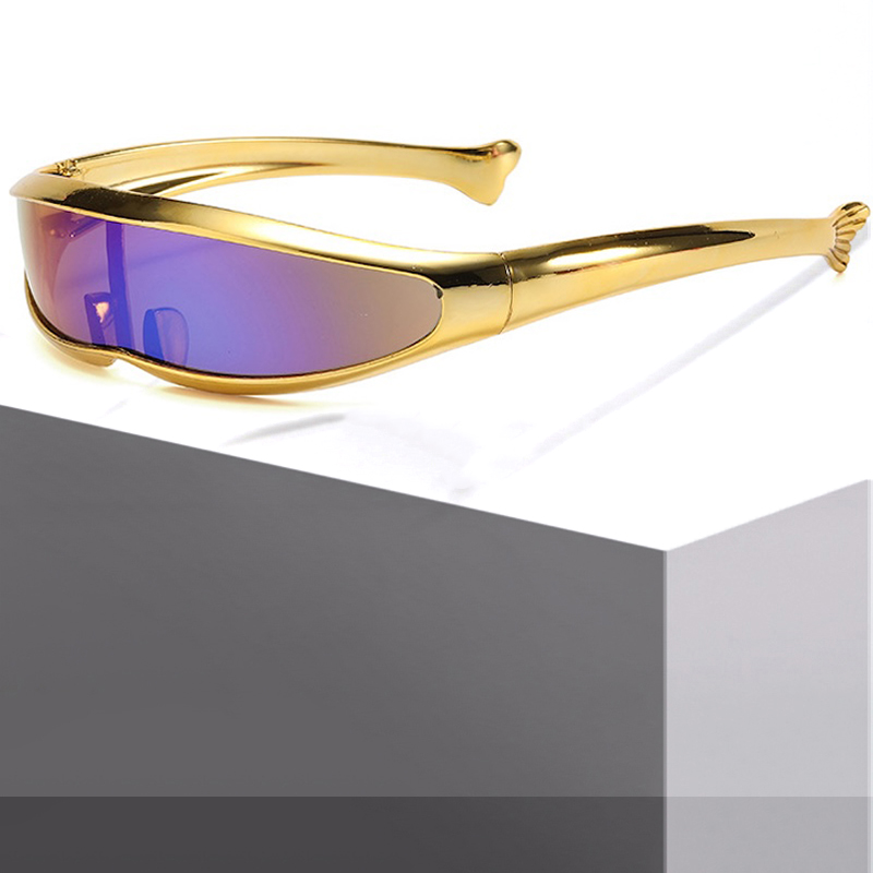 Futuristic One-piece Mirror Personalized Electroplated Sunglasses Women Men Y2K Steampunk Goggles Rave Party Glasses UV400 CB Fashion Accessories