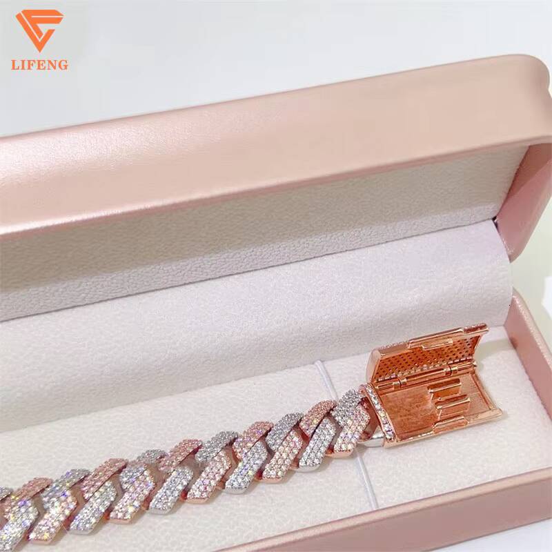 Custom 15mm 925 Sterling Silver Fine Chains Mens Two-Tone Rose Gold Cuban Link VVS Moissanite Diamond Test Ice Charms Bangles