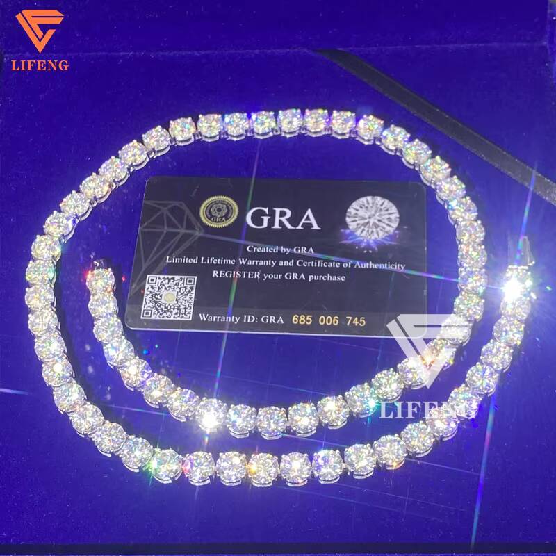 Round Brilliant Cut Moissanite Chain 8mm VVS Diamond Tennis Chain 925 Silver White Gold Plated Moissanite Tennis Chain Necklace