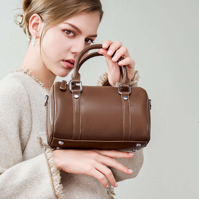 Top Grain Vegetable Tanned Leather Boston Pillow Bag, Large Capacity Commute Bag, Casual Shoulder Crossbody Bag, Foreign Trade Hot Sale SENYY