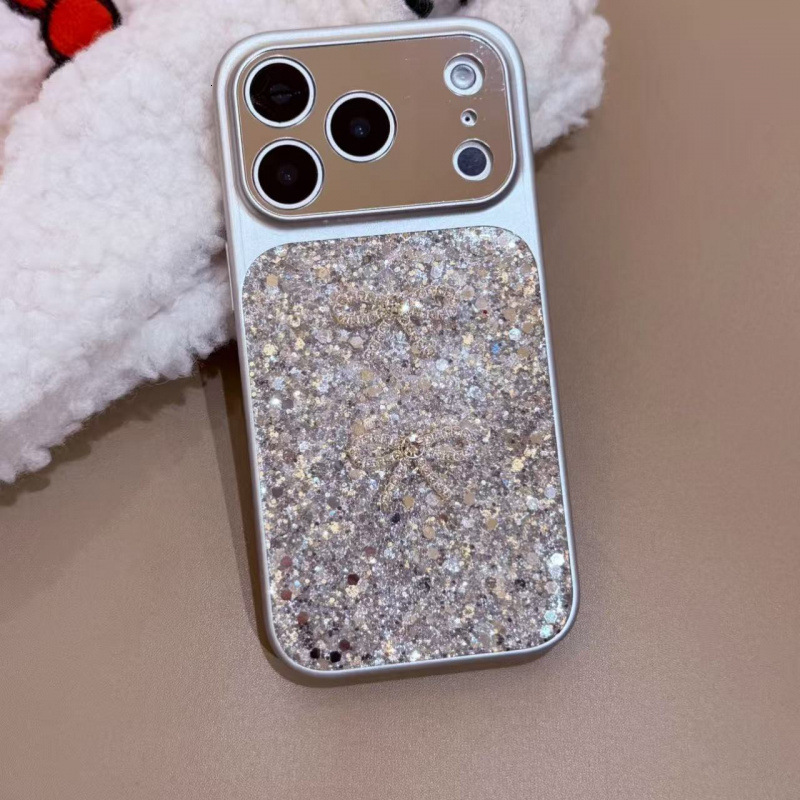 Designer Luxury Bling Glitter Phone Case 3D Bow Decor With Rhinestone Wrist Strap Full Lens Protection Shockproof Cover For Iphone Series