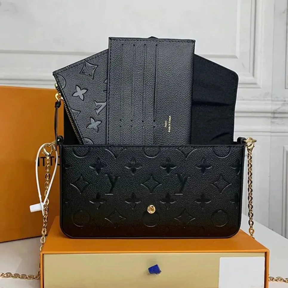 With Box designer luxury 3-in-1 chain crossbody bag stylish embossed leather detachable cardholder zip pouch commute party travel Pochette Felicie bag multi colors