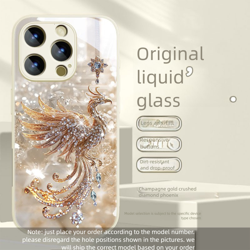 Luxury Designer Pink Phoenix Phone Case Premium Liquid Glass Bling Diamond Cover Full Lens Protection Protective Case For Iphone Elegant Gift