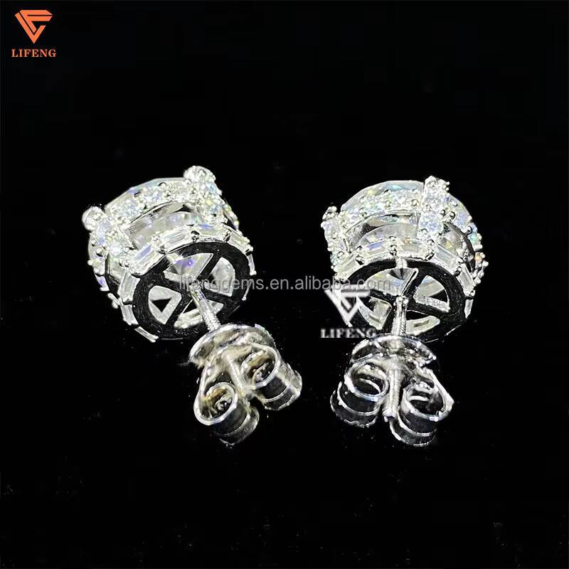 Pass Diamond Tester Moissanite Cube Halo Stud Earrings Luxury 18K White Gold 925 Sterling Silver VVS Mossanite Ear Stud for Men
