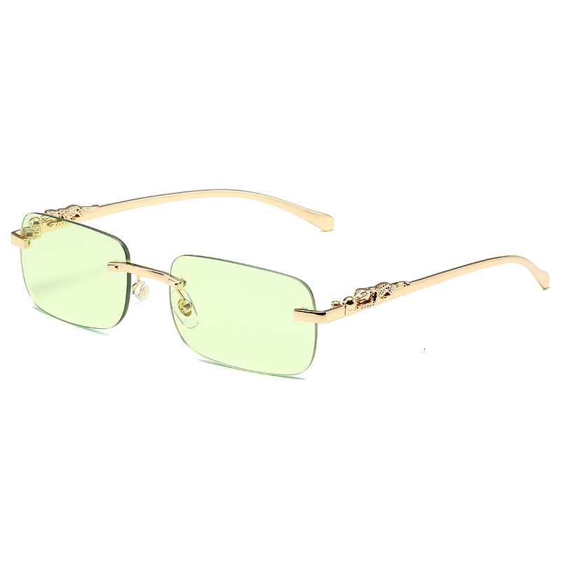 Luxury Brand Designer Jewelry New Frameless Square Sunglasses For Men And Women Retro Cheetah Decorative Sunglasses Leopard Head Metal Sunglasses