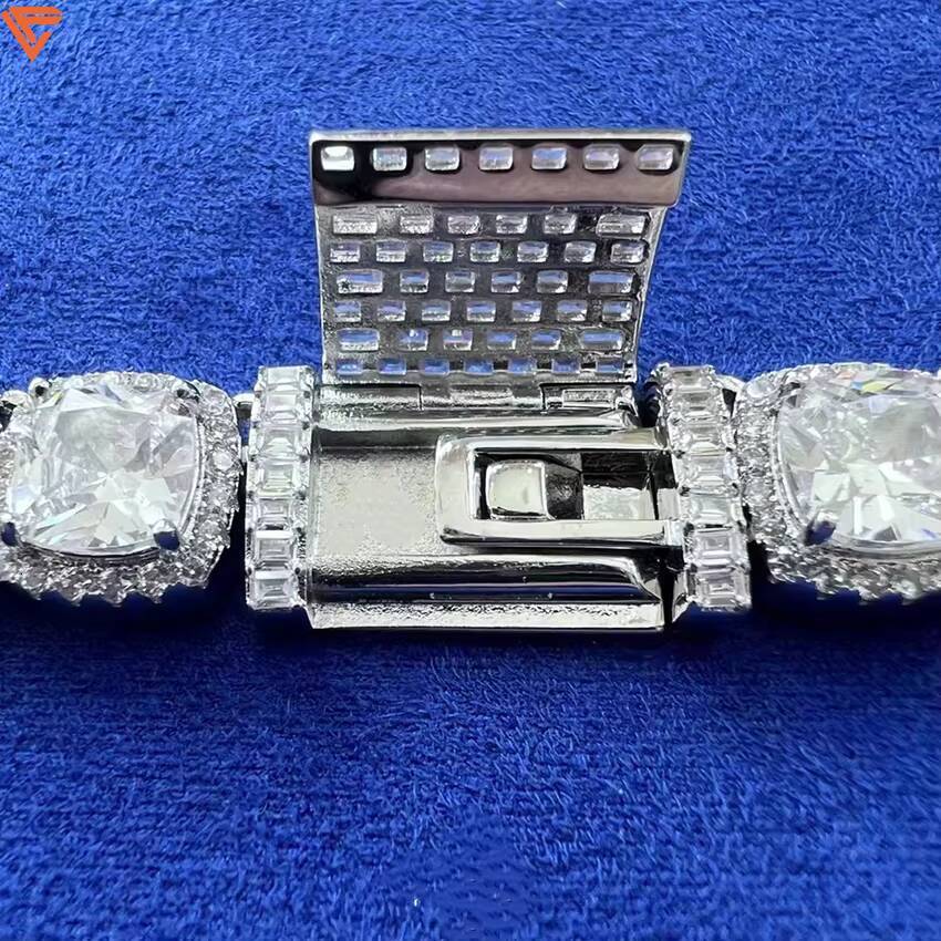 Custom Hip Hop Fashion Jewelry Necklace 925 Sterling Silver Iced Out VVS Baguette Cut VVS Mossanite Diamond Tennis Chain for Men