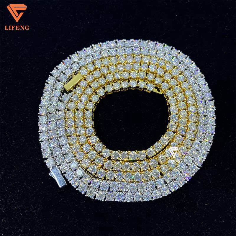 4mm GoldWhite Gold Plated 925 Sterling Silver Tennis Chain Necklace Iced Out Moissanite Diamond Hip Hop Jewelry Tennis Chain