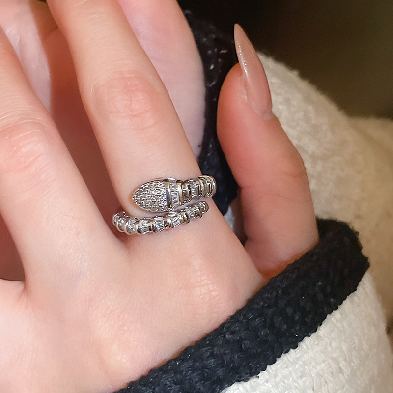 Snake-shaped zircon open fashionable and elegant index finger ring, light luxury with a high-end feel, versatile for daily wear, niche jewelry wholesa - view 3