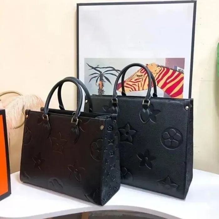 Designer Bag On the go Womens Bags Embossed Black Flower Large Capacity GM MM Leather The Tote Bag Fashion Women Shoulder Bag luxury Handbags Lady Crossbody Purse
