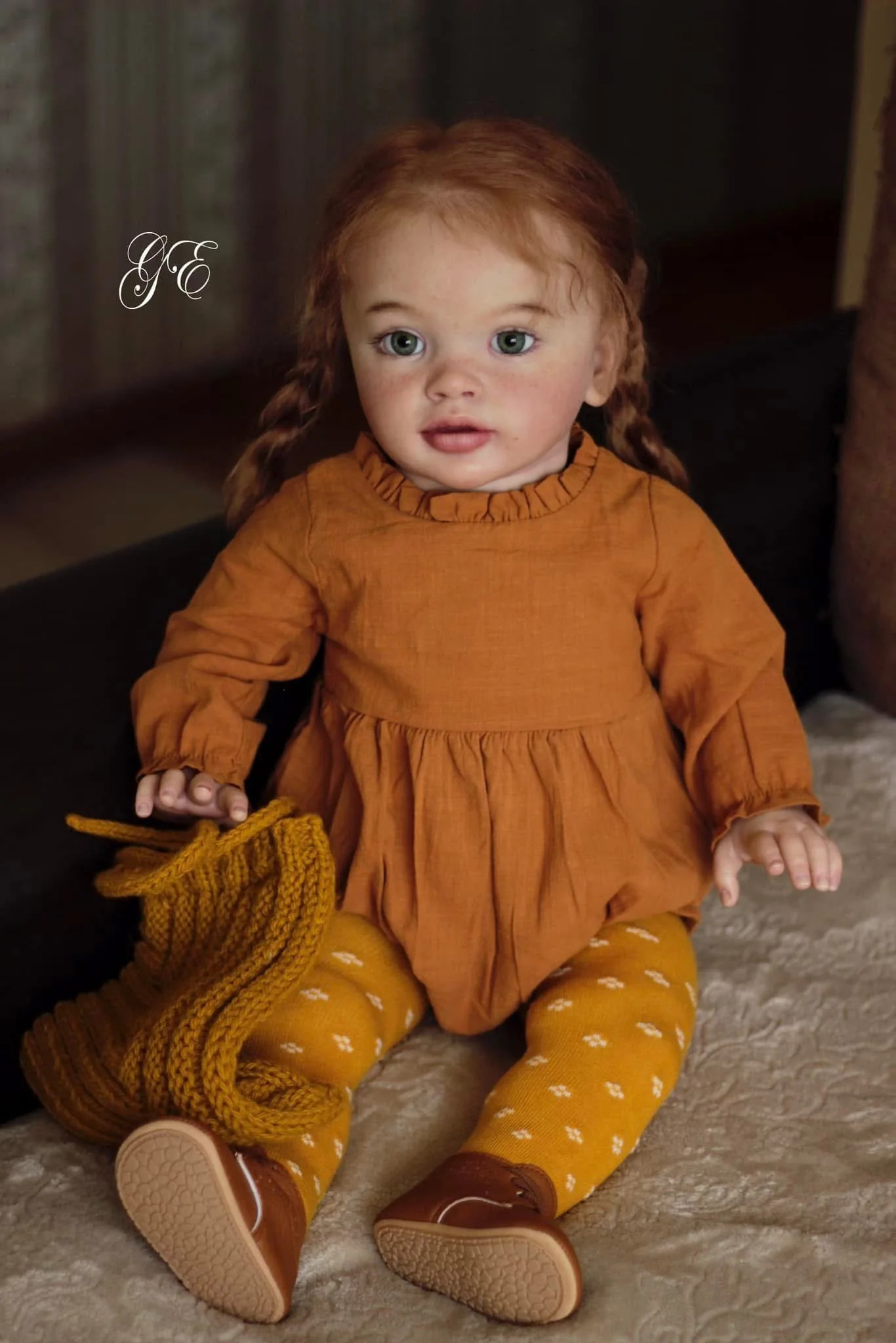 NPK 26inch Pippa Toddler Girl Doll Cute Freckles Red Hair Green Eyes Collectible Toy for Kids 260331