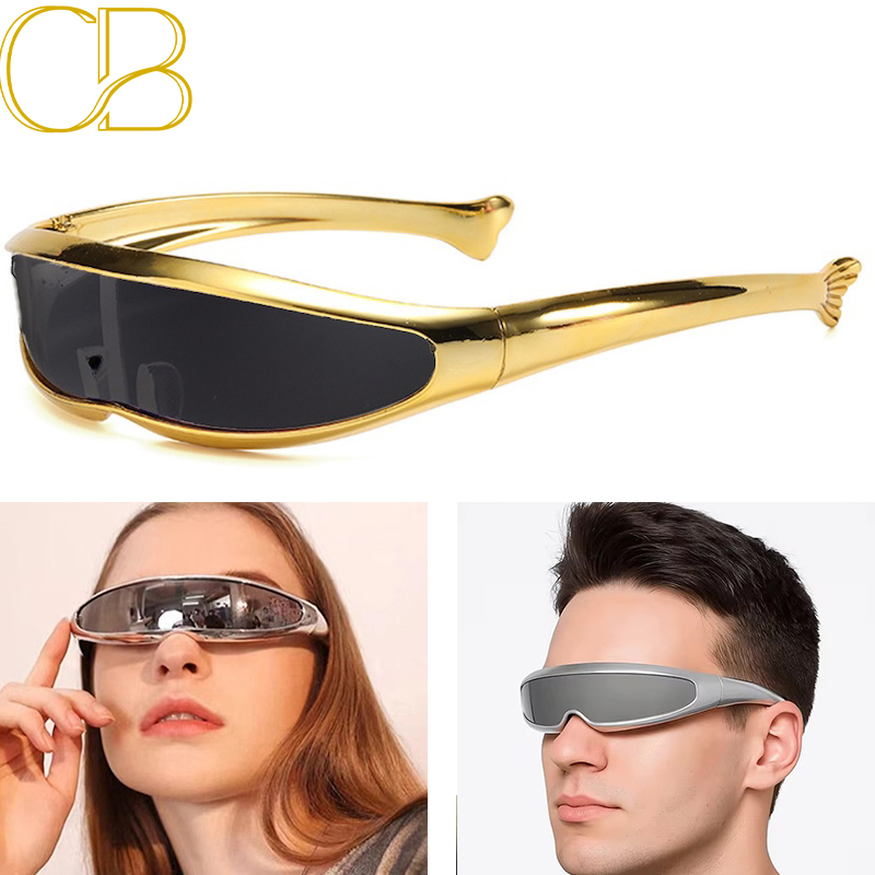 Futuristic One-piece Mirror Personalized Electroplated Sunglasses Women Men Y2K Steampunk Goggles Rave Party Glasses UV400 CB Fashion Accessories