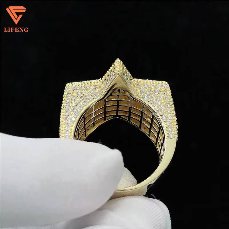 Fine Jewelry Luxury Band Ring 925 Sterling Silver VVS Moissanite Diamond Gold Plated Iced Star Blingbling Hip Hop Style Baguette
