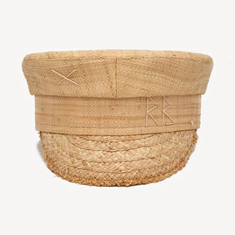 Women Summer Cpas Straw sboy Cap Letter Embroidered Flat Visor 260402