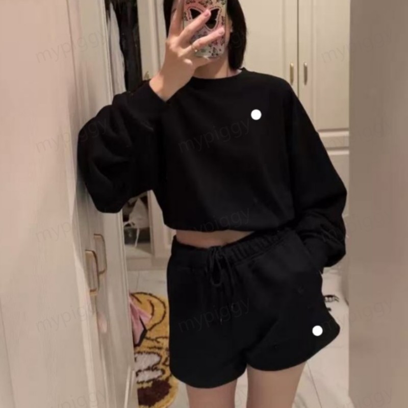 Womens Yoga set cropped Sweatshirt Long sleeved Top Round Neck Top Gym Sweatwear Unisex Casual Sweat Tops Womens hoodie workout sets