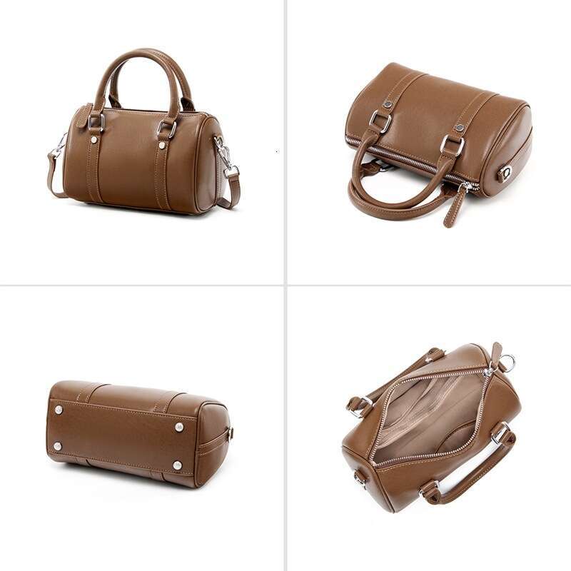 Top Grain Vegetable Tanned Leather Boston Pillow Bag, Large Capacity Commute Bag, Casual Shoulder Crossbody Bag, Foreign Trade Hot Sale SENYY