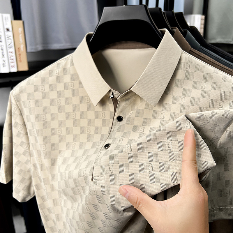 Luxury Brand Designer Ice silk cool summer business casual printed short-sleeve T-shirt for young and middle-aged men with a simple and elegant collar