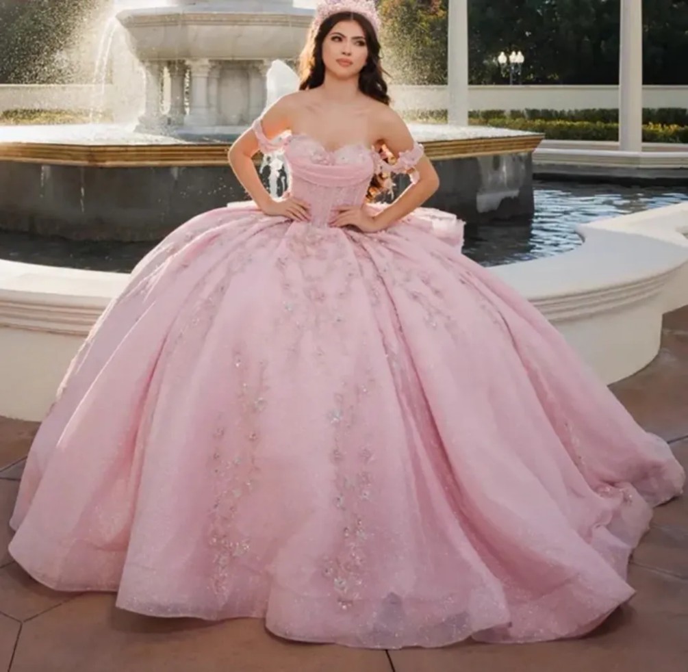 Bridal Gowns Plus Size Wedding Dresses Formal A Line Sweetheart Off-Shoulder Sequined Applique Pink Crystal Zipper Lace Up New Custom Bow