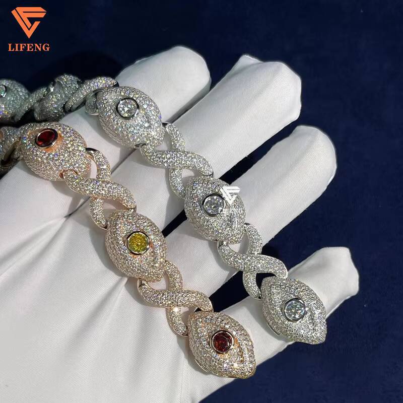 Lifeng Jewelry Pass Diamond Tester VVS Moissanite Cuban Link Eyes Bracelet 925 Sterling Silver Rapper Singer Diamond Bracelet