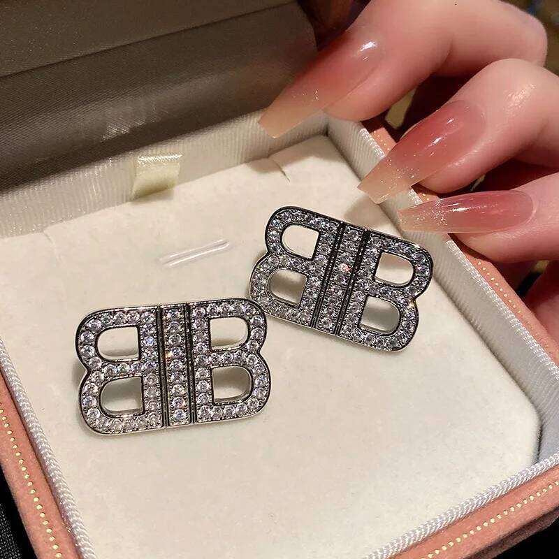 European And American Luxury Fashion Premium Style With Diamond Double B Letter Earrings Jewelry For Women