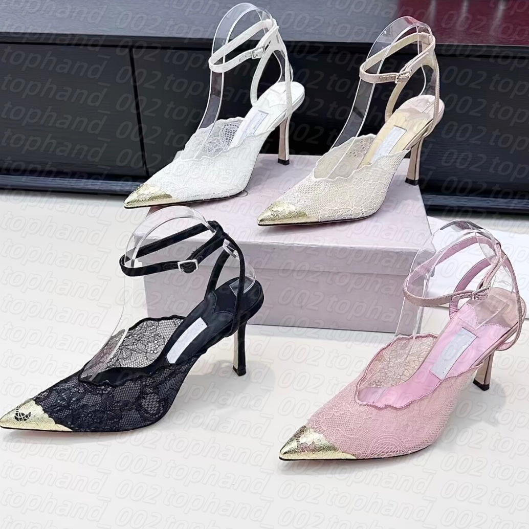 Designer shoe jimmyss woman high heel lace Embroidery Mule Ankle Strap sandals Luxury Stiletto Heels slingblacks pumps Wed Dress Shoes Mesh sandra sandals With box