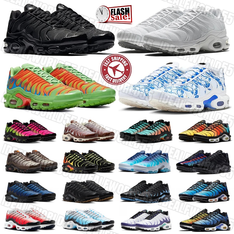Designer tn plus tns Men Shoe Leather Mesh Rubber Running shoes Sneakers Mens Trainers Triple Black White Blue Outdoor Sports Chaussures tnss Free shipping