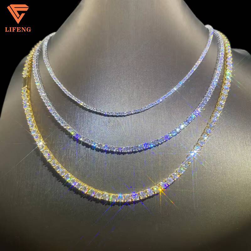 VVS Moissanite Diamond Tennis Chain BraceletNecklace 3mm 4mm 5mm 6mm 925 Sterling Silver Iced Out Tennis Chain Jewelry Charm