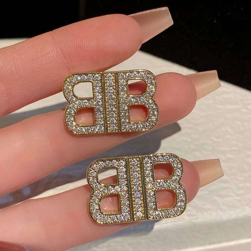 European And American Luxury Fashion Premium Style With Diamond Double B Letter Earrings Jewelry For Women
