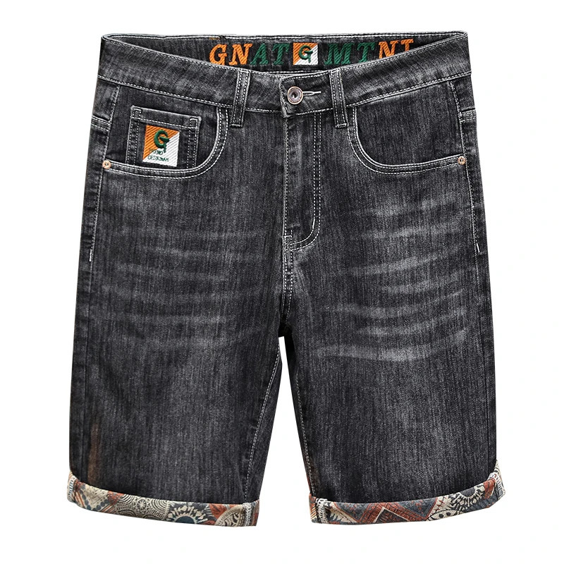 Summer Mens Embroidered Denim Shorts Straight Fashion Slim Personality Streetwear Jeans Bermuda Male Short Pants 260311