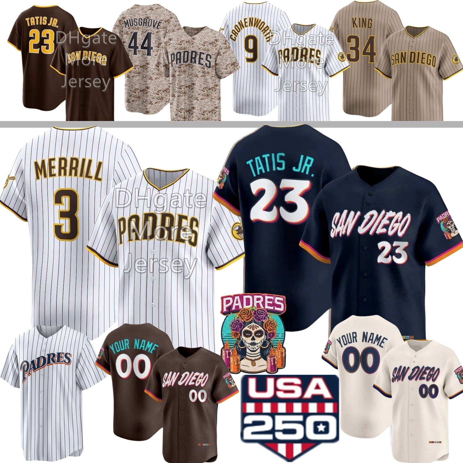 SD Padres Baseball Jersey Jackson Merrill Fernando Tatis Jr. Manny Machado Ethan Salas Musgrove Tony Gwynn Cronenworth Yu Darvish Estrada Castellanos Buehler