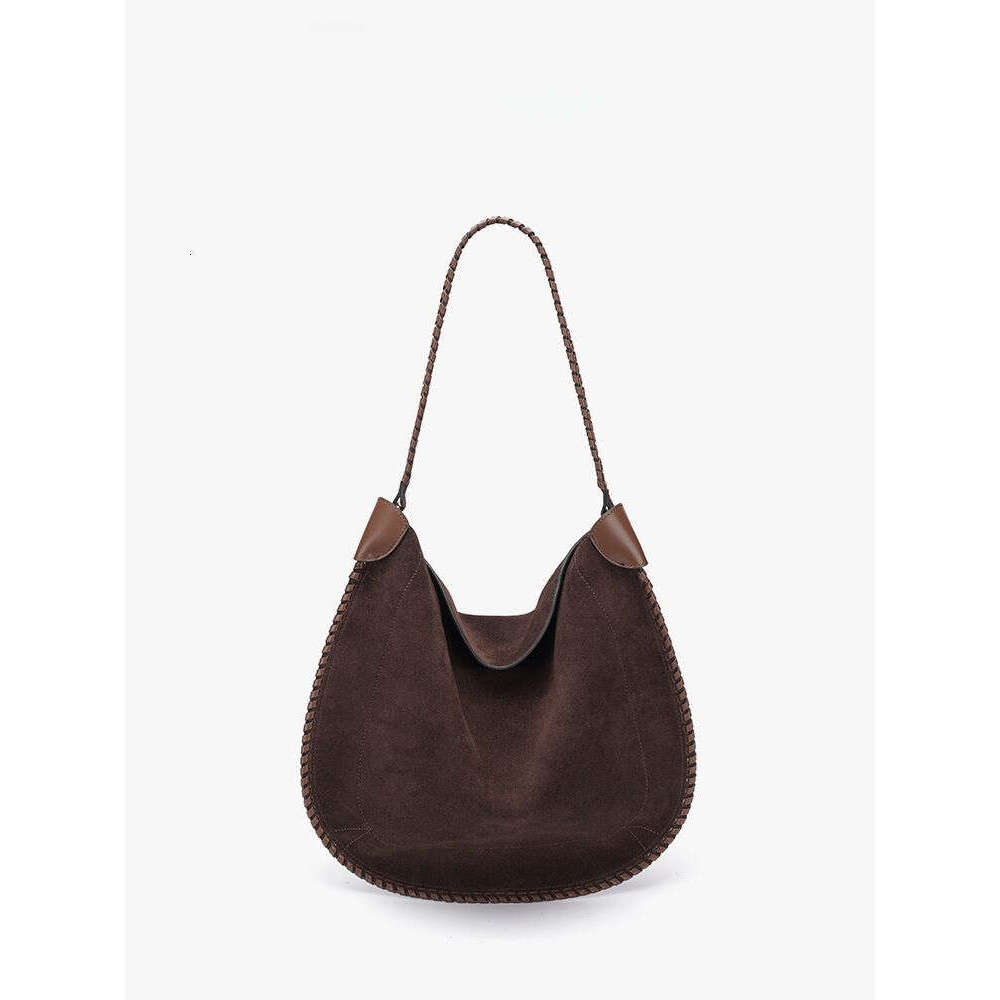 Autumn New Round Frosted Cowhide Lazy Style Tote Bag Women Fashion Hot Selling Commute Large Capacity Shoulder Crossbody Bag All-Match Casual Women Ha
