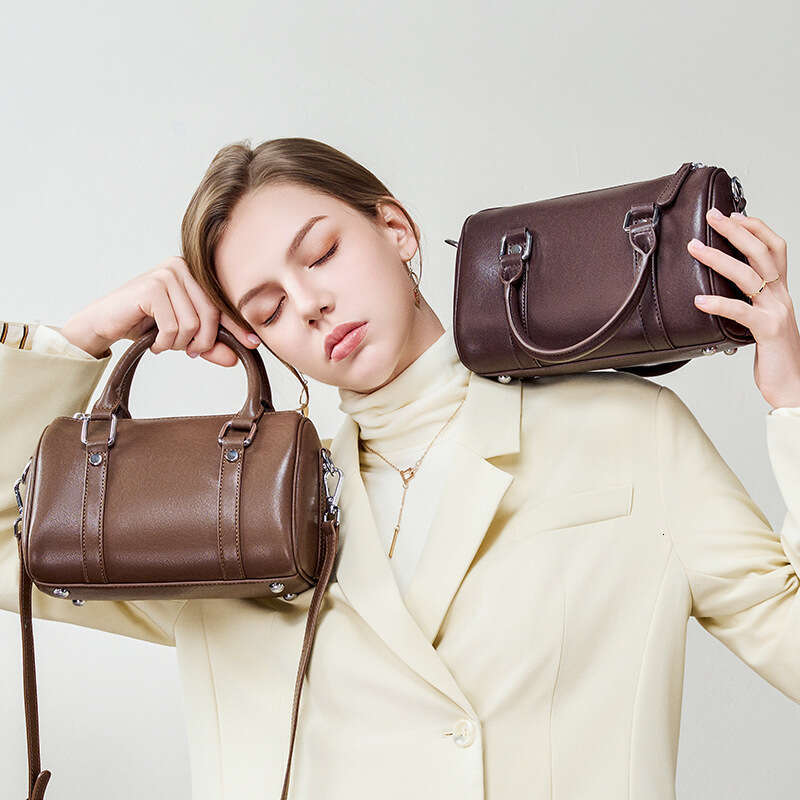 Top Grain Vegetable Tanned Leather Boston Pillow Bag, Large Capacity Commute Bag, Casual Shoulder Crossbody Bag, Foreign Trade Hot Sale SENYY